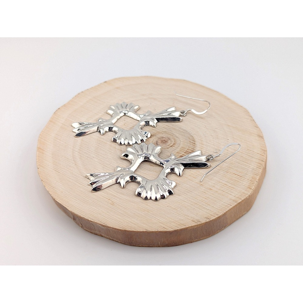 Native American Jewelry Navajo Earrings Quatrefoil Cross Sterling‎ Silver *** - Picture 3 of 9